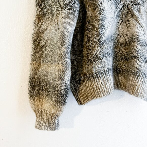 VINTAGE Knit Wool Lace Yoke Sweater Scandinavian/Icelandic Style Grey Pullover - Picture 5 of 13